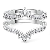SHELOVES Crown Wedding Ring Guard Enhancers Round Cubic Zirconia 925 Sterling Silver Stack Wrap for Women Sz 8.5