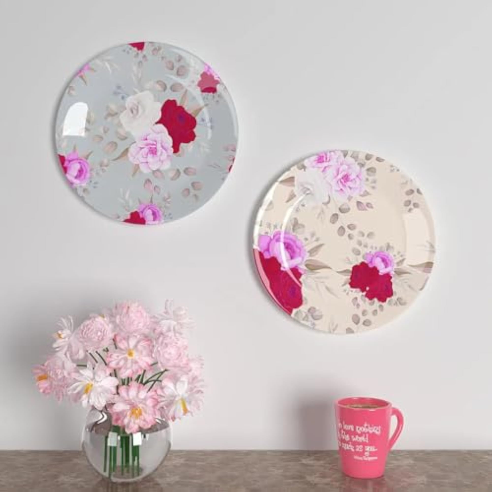 Rose Flower Ceramic Wall Plates Set of 2