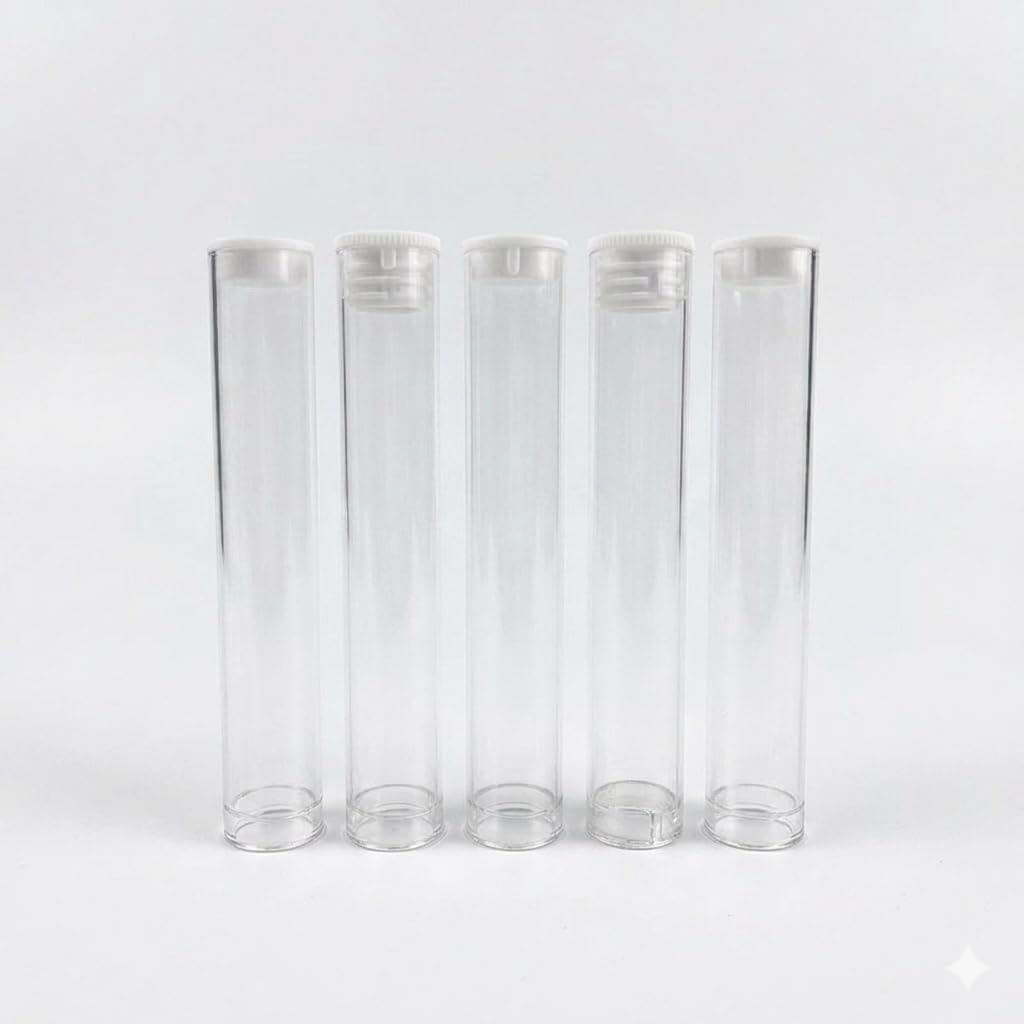 100PCS Plastic Clear PVC Tube Storage Cartridges with Caps (12x80mm) Transparent Empty Container for Beads Craft Packaging Supply
