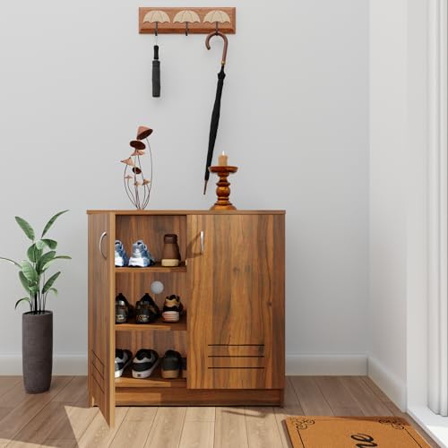 Image of VIKI | Shoe Rack with Ventilated Doors, Shoe Storage,Shoe Cabinet for Hallway, Organizer Unit for Entryway, Width 80cms, Brussel Walnut Colour | 1 Year Warranty