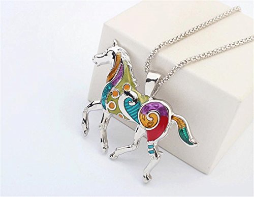 Kiokioa Necklace Earring Set Elegant Girl's Enamel Festoon Silver Horse Chain Necklace #TOP2