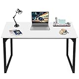 Computer Desk 39' Small Study Writing Table for Home Office, Modern Desk Laptop Desk Sturdy Work Table PC Wood Computer Table with Black Metal Frame (White)