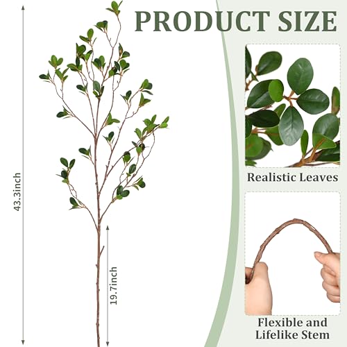 Hoplito 5Pcs 43.3Inch Artificial Ficus Stems, Fake Ficus Twig Plants Faux Green Leaf Spray Branch Greenery for Vase Filler Home Wedding Garden Table Decor by Hoplito - Used condition - Image 2