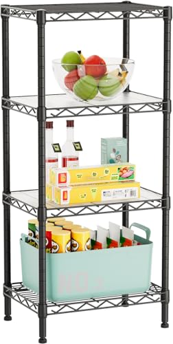 4 Tier Adjustable Storage Shelves Heavy Duty Metal Utility Shelf Wire Shelving Unit Organizer Rack for Home Kitchen Office Bathroom Pantry Room 12" D x 18" W x 44.5" H