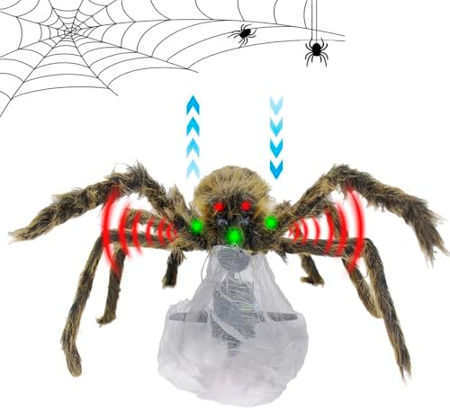 Halloween Deko Outdoor Spinne,Hüpfende Schreiende Spinne mit LED Augen für Außen Innen, Party Garten, Spukhäuser Deko