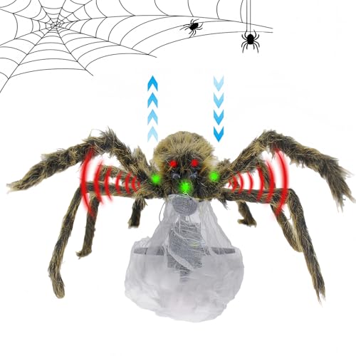 Halloween Deko Outdoor Spinne,Hüpfende Schreiende Spinne mit LED Augen für Außen Innen, Party Garten, Spukhäuser Deko