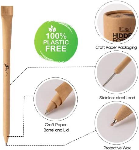 Túss® Eco Pens - (50 Pcs) Eco Friendly Black Ink Biro Pens : Craft Paper Ballpoint Pens - Vegan Eco Products, Gift for Men, Gift for women, Office supplies, Environment Friendly Kraft Paper Pens.