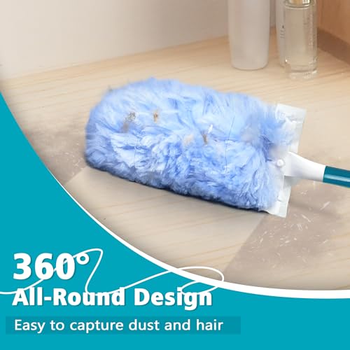 NEWE Duster Refills 20 PCS with Handle Compatible with Swiffer, 360 Degree Heavy Duty Dusting Kit with 4X Microfibers, Multi-Surface Dust Removing Tool for Cleaning Blinds Bookshelf Furniture by NEWE - Image 3