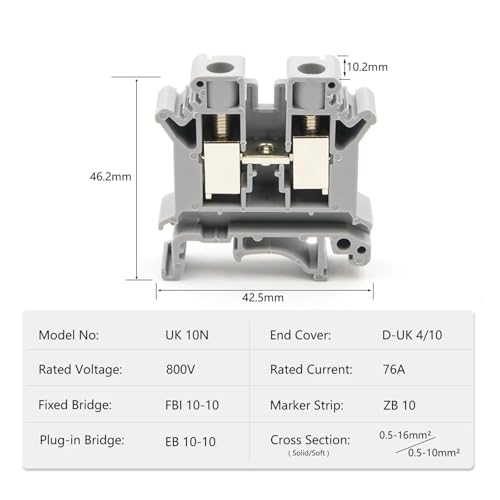 Bloques de terminales riel DIN UK 10N de 800V conectores electricos de tornillo 76A 4