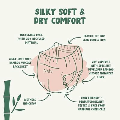 Naty Bamboo Viscose Training Pants Potty training underwear, Pull ups, Eco-Friendly, Silky Soft, Hypoallergenic, for Sensitive Skin & Super Absorbent (Size 4, 80 Count)