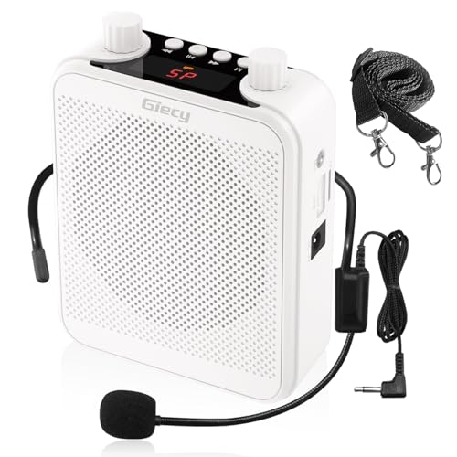 Giecy Amplificateur Voix Portable avec Microphone (Blanc)
