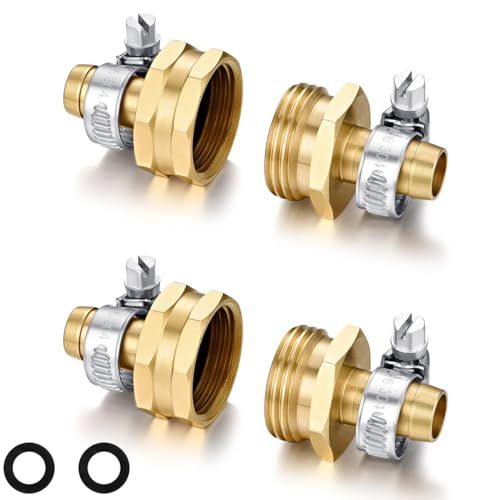 SIGURANTA Garden Hose Repair Connector with Clamps Hose End Repair Kit 1/2Barb Garden Hose Fittings Male and Female brass garden hose ends (1/2Barb-2 Set)