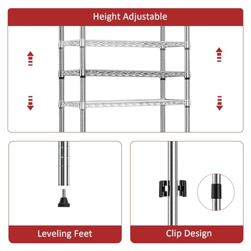 IZEUK 3 Tier Heavy Duty Steel Storage Shelves, Metal Shelf Wire Shelving Rack for Pantry, Kitchen, Cloakroom or Office Organization (11.8" D x 25.6" W x 31.5" H, 750LBS, Chrome) - Image 4