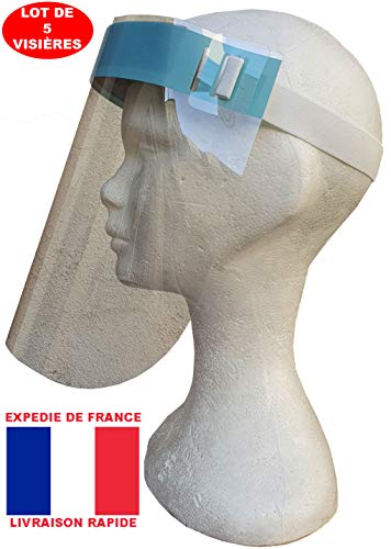 Claire-Foncet 5 Stück Visier zum Schutz der Augen gegen Fesseln, elastischer Kopfumfang breit und bequem, verstellbar für Erwachsene und Kinder, hergestellt in Europa