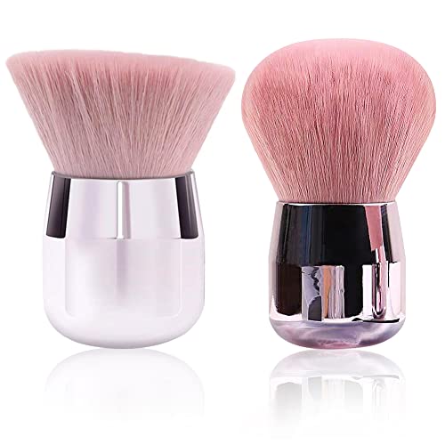 FANDE 2 Piezas Brocha Kabuki para Polvo - Rosa, Brocha Kabuki Suaves Coloridos Brocha de Polvos Cepillo Limpiador de Polvo de Uñas para Maquillaje o Artes de Uñas Cover