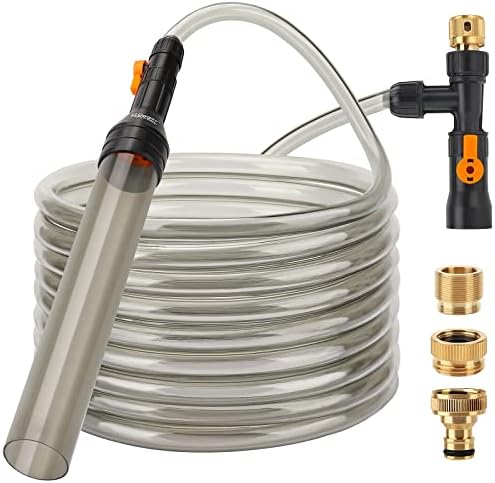 hygger Bucket-Free Aquarium Water Change Kit Metal Faucet Connector Fish Tank Vacuum Siphon Gravel Cleaner with Long Hose 25FT Drain & Fill