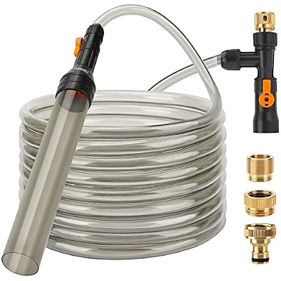 hygger Bucket-Free Aquarium Water Change Kit Metal Faucet Connector Fish Tank Vacuum Siphon Gravel Cleaner with Long Hose 25FT Drain & Fill