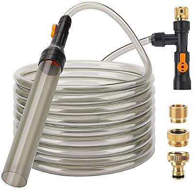 hygger Bucket-Free Aquarium Water Change Kit Metal Faucet Connector Fish Tank Vacuum Siphon Gravel Cleaner with Long Hose 25FT Drain & Fill