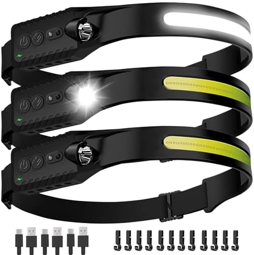 Headlamp Rechargeable (3-Pack), LED Head Lamp Flashlight, 230° Wide Beam Headband Light, 400 Lumen Super Bright, USB-C Rechargeable Lightweight Headlight for Running, Fishing, Hiking, Camping