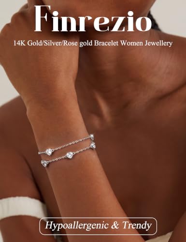 Finrezio Bracelets Femme Argent 925 Bracelets Coeur Zircon Réglable – vue 5