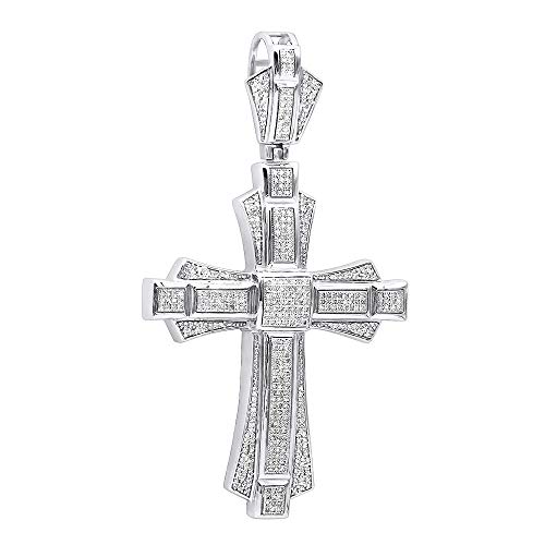 Mens Large Cross Round Diamond Pendant 1.14Ctw In Sterling Silver #TOP9