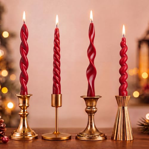 Nuanchu 4 Pcs Twisted Taper Candles, 7.87 Inch, Pure, Dark Red