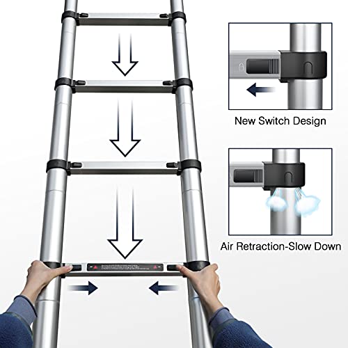 Palumie Aluminum Telescoping Ladder 12.5 Ft, Collapsible Telescope Ladder With Locking Mechanism, Adjustable Extension Ladder For Home And Outdoor, Lightweight Compact Rv Ladder, 330Lbs Capacity #TOP3