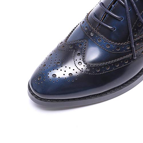 Mona Flying Women's Leather Perforated Lace-Up Saddle Oxfords Brogue Wingtip Derby Shoes #TOP2
