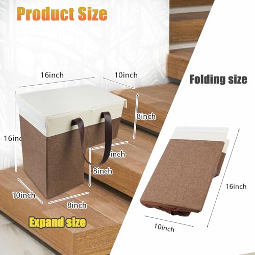 Ecopandy Faltbarer Korb Treppenkorb Stufenkorb Leinen, Wäschewanne Mit Henkel Und Deckel, Rutschfeste Treppentasche Wäschekorb Platzsparend Filz Organizer Für Wäsche, Spielzeug (braun)