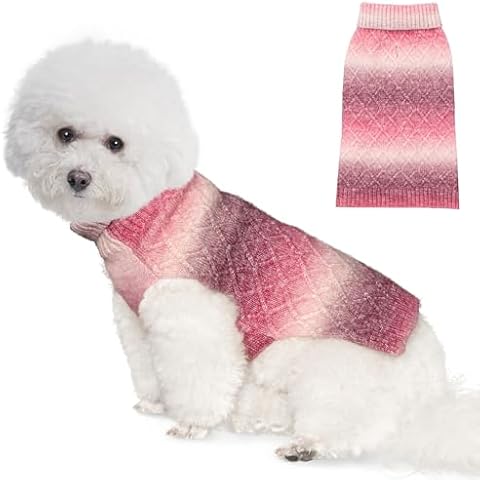 WOYYHO Dog Sweater for Small Dogs Colorful Knitted Dog Sweater with Leash Hole Turtleneck Puppy Sweaters Warm Dog Winter Clothes for Chihuahua Yorkies Havanese (Small, Gradient Pink) Cover