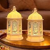 LED Ramadan Lanterns Decorations, Eid Decorations for Home and Table, Small Ramadan Lights with Hanging Rings, Moon & Star Eid Decor, Islamic Home Decor & Muslim Eid Gift (2 Pack)