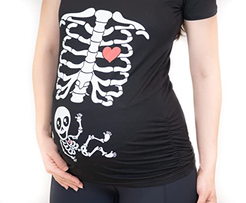 Maternity Skeleton Xray T-Shirt Pregnancy Baby Costume Spandex Cotton Tee (Maternity Small) #TOP1