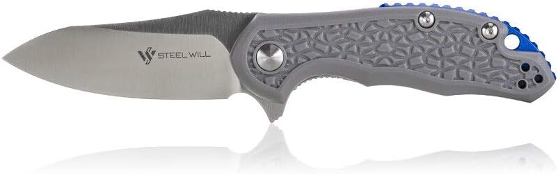Steel Will SWF25M-14 Modus F25M-14: 2.75" D2 Modified Drop Point Satin Folding Blade, Liner Lock, Grey FRN Handle, Blue Aluminum Spacer