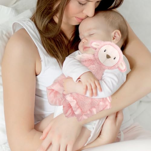 Image of Lamb Security Blanket for Babies, Super Soft Fluffy Snuggle Toy for Newborn Boys and Girls, Stuffed Animal, Pink 13.5 Inch