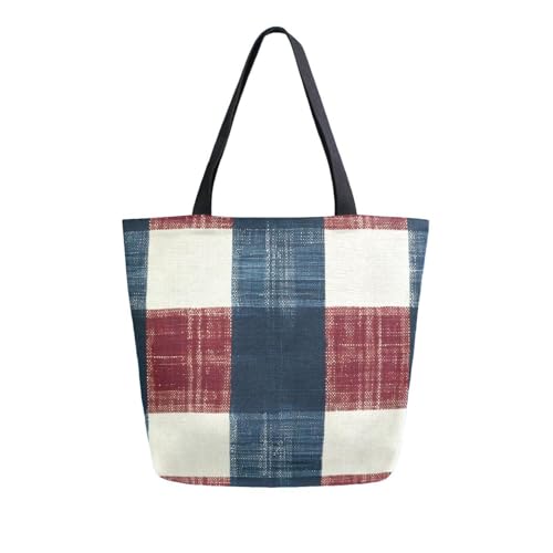 Extra Large Shoulder Tote Bag for Beach Travel Weekender Gym Navy Red Check Pattern Reusable Grocery Canvas Shopping Bag2