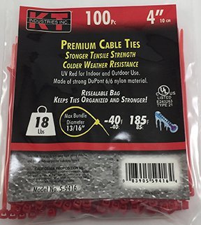K-T Industries 2745285 5-9416 4-Inch Cable Ties, Ultra Light Duty, Red, 100-Pack