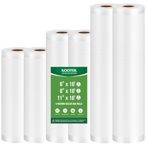 Kootek 6 Rolls Vacuum Sealer Bags for Food, 11"x10', 8"x10', 6"x10' by Kootek - Used condition - CA$17.35