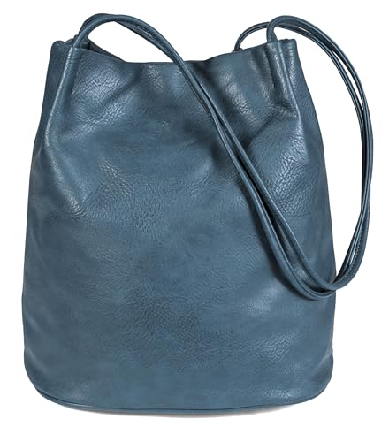 Image of Mabel London Women's Fashion Designer Medium Size Plain Soft Vegan Leather Hobo Bucket Tote Shoulder Bag - Delilah (Deep Teal)