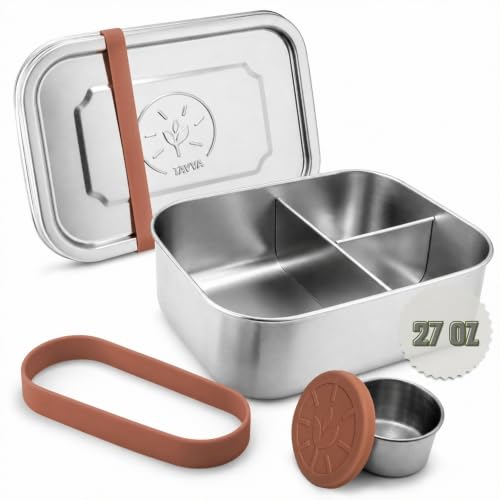 TAVVA Stainless Steel Bento Box 27oz with Steel Lid, and 1.5oz Sauce Cup