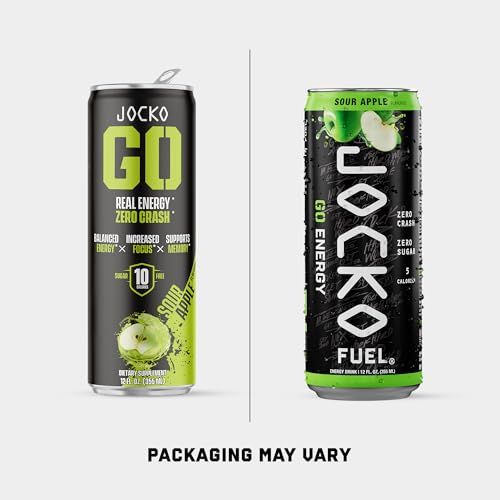 Image of Jocko Fuel GO Energy Drinks, Sour Apple - 95mg Caffeine with Added Adaptogens, Vitamin B12 & B6, & L Theanine for Mood & Focus Support, No Sugar, 12 Pack - Packaging May Vary
