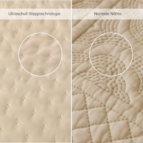 WONGS BEDDING Tagesdecke 220x240 Creme 3 Teilig mit 2 Kissenbezug 50x75 – Ansicht 5
