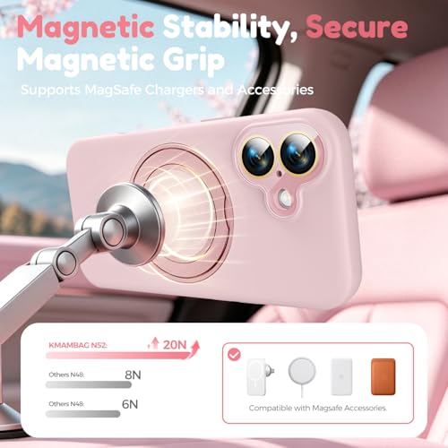 Image of Silicone 360 Spin Magnetic Stand Case for iPhone 17, [Compatible with Mag-Safe][Reinforced Hard Camera Protection]Shockproof Liquid Silicone Rubber Phone Case Cover with Ring, Camera Button, Pink