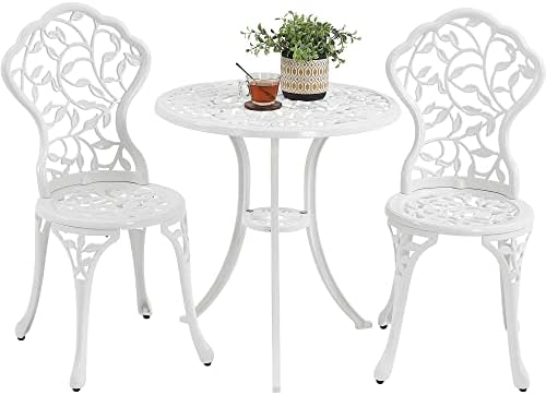 Yaheetech 3-Piece Outdoor Bistro Set w/Leaf Design, Rust-Resistant Cast Aluminum Table and Chairs for Balcony Backyard Garden