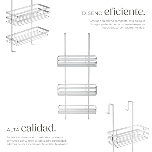 tectake® Organizador Ducha Acero Inoxidable con Ganchos, Estanteria Pared Baño, Cesta Ducha Colgar, Accesorios Baño, Estanteria Cocina - 30 x 21 x 80 cm Plateado - imagen 3
