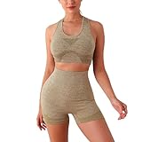 Generisch Workout-Sets für Damen Bauchfreies Top und Hohe Taille Laufshorts Gerippt Zweiteilig Yoga-Sets Activewear Sport-Outfits Racerback-Sportbekleidungssets