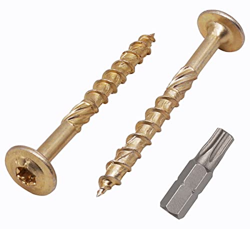 Confezione da 40 viti per legno gialle in acciaio zincato da 6,0 x 60 mm, con testa Torx, testa sottile, viti per legno, parzialmente filettate (40, 6,0 x 60 mm)