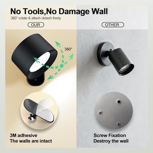 AOMEES Wall Lights Battery Operated Wall Sconce, 3 Color Temperatures & 3 Brightness Level - image 8