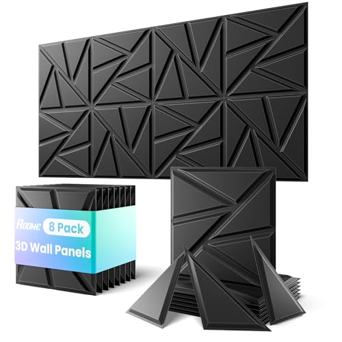 ROOME 12"x12" 3D Decorative Panels, Cuttable and DIY-Friendly Upgraded uPVC Fire-Resistant Wall Panel, Modern Wall Art Panels for Living Room, Lobby, Office, Game Room, Black, 8-Pack