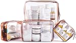4 Size/Pack PVC Waterproof Clear Toiletry Bag, Portable Travel Cosmetic Makeup Bag, TSA Approved Zippered Carry on Pouch Organizer for Vacation Bathroom, Brown
