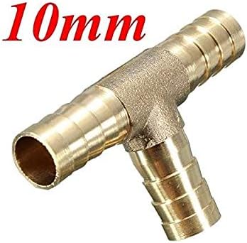 Brass T Piece Barbed 3 Way 6mm 8mm 10mm 12mm Fuel Hose Joiner Adapter Fitting (Brass, 10MM) - Image 5